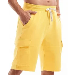 Discount OUKU Men's Cargo Shorts Sweat Shorts Workout Shorts Casual Shorts Drawstring Elastic Waist Multi Pocket Plain Comfort Breathable Knee Length Casual Daily Holiday Sports Fashion Black Yellow Micro-elastic