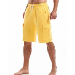 Discount OUKU Men's Cargo Shorts Sweat Shorts Workout Shorts Casual Shorts Drawstring Elastic Waist Multi Pocket Plain Comfort Breathable Knee Length Casual Daily Holiday Sports Fashion Black Yellow Micro-elastic