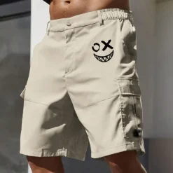 Best OUKU Men's Cargo Shorts Work Shorts Elastic Waist Multi Pocket Funny Smile Face Knee Length Sports Outdoor Casual Camping & Hiking Classic Shorts Black Army Green Micro-elastic