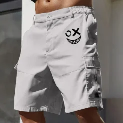 Best OUKU Men's Cargo Shorts Work Shorts Elastic Waist Multi Pocket Funny Smile Face Knee Length Sports Outdoor Casual Camping & Hiking Classic Shorts Black Army Green Micro-elastic
