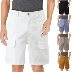 Clearance OUKU Men's Cargo Shorts Work Shorts Hiking Shorts Pocket Multi Pocket Plain Comfort Breathable Knee Length Casual Daily Fashion Streetwear White Navy Blue