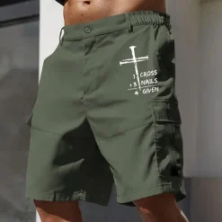Discount OUKU Men's Cargo Shorts Work Shorts Elastic Waist Multi Pocket Letter Cross Knee Length Sports Outdoor Casual Camping & Hiking Classic Shorts Black Army Green Micro-elastic