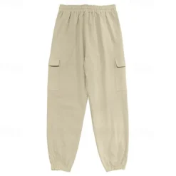 Clearance OUKU Men's Cargo Trousers Linen Pants Summer Pants Beach Pants Drawstring Elastic Waist Multi Pocket Plain Comfort Breathable Full Length Outdoor Daily Holiday Vacation Fashion Black White