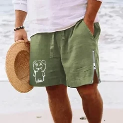 Online OUKU Men's Cartoon Bear Shorts Summer Shorts Beach Shorts Mid Waist Hawaiian Casual Daily Holiday Going out Zipper Drawstring Elastic Waist Designer Clothing Apparel