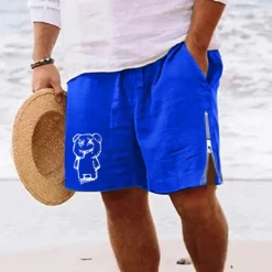 Online OUKU Men's Cartoon Bear Shorts Summer Shorts Beach Shorts Mid Waist Hawaiian Casual Daily Holiday Going out Zipper Drawstring Elastic Waist Designer Clothing Apparel