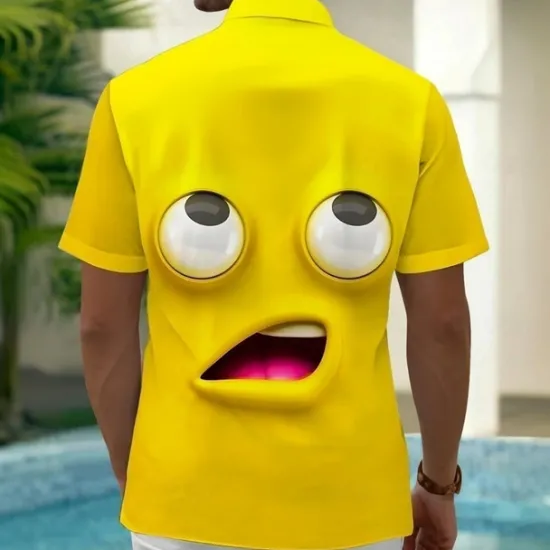 OUKU Men's Cartoon Funny Smile Face Shirt Summer Shirt Button Up Shirt Short Sleeve Fashion Casual Outdoor Vacation Dailywear Summer Spring Turndown 3D Print Collared Shirts Front One Pocket Yellow Blue
