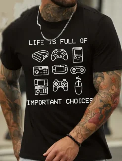 Hot OUKU Men's Cartoon Graphic Prints Hobby T Shirt Graphic Tee Cotton Short Sleeves Graphic Shirt Wine Black White Comfortable Tee Vacation Street Fashion Designer Clothing
