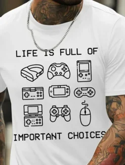 Hot OUKU Men's Cartoon Graphic Prints Hobby T Shirt Graphic Tee Cotton Short Sleeves Graphic Shirt Wine Black White Comfortable Tee Vacation Street Fashion Designer Clothing