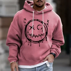 Best OUKU Men's Cartoon Graphic Prints Hoodie Hoodies Sweatshirt Streetwear Designer Long Sleeve Hooded Daily Sports Pink Blue Print Spring & Fall Designer