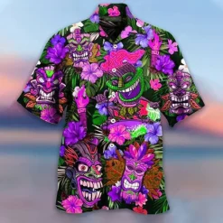 Clearance OUKU Men's Cartoon Mask Tropical Plants Summer Hawaiian Shirt Camp Collar Shirt Aloha Shirt Short Sleeve Shirt Turndown Fashion Hawaiian Designer Outdoor Street Casual Yellow Red Blue S M L