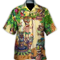 Clearance OUKU Men's Cartoon Mask Tropical Plants Summer Hawaiian Shirt Camp Collar Shirt Aloha Shirt Short Sleeve Shirt Turndown Fashion Hawaiian Designer Outdoor Street Casual Yellow Red Blue S M L