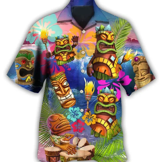 Clearance OUKU Men's Cartoon Mask Tropical Plants Summer Hawaiian Shirt Camp Collar Shirt Aloha Shirt Short Sleeve Shirt Turndown Fashion Hawaiian Designer Outdoor Street Casual Yellow Red Blue S M L