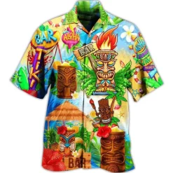 Clearance OUKU Men's Cartoon Mask Tropical Plants Summer Hawaiian Shirt Camp Collar Shirt Aloha Shirt Short Sleeve Shirt Turndown Fashion Hawaiian Designer Outdoor Street Casual Yellow Red Blue S M L