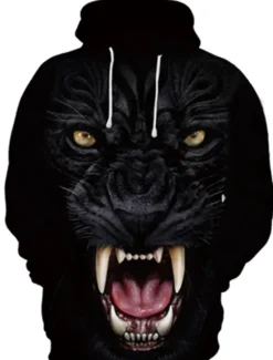 Discount OUKU Men's Cartoon Wolf 3D Hoodie Hoodies Sweatshirt Basic Casual Long Sleeve Hooded Black And White Black-White Summer Spring Designer