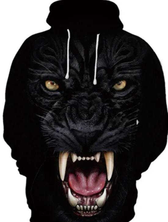 Discount OUKU Men's Cartoon Wolf 3D Hoodie Hoodies Sweatshirt Basic Casual Long Sleeve Hooded Black And White Black-White Summer Spring Designer