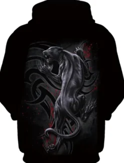 Discount OUKU Men's Cartoon Wolf 3D Hoodie Hoodies Sweatshirt Basic Casual Long Sleeve Hooded Black And White Black-White Summer Spring Designer