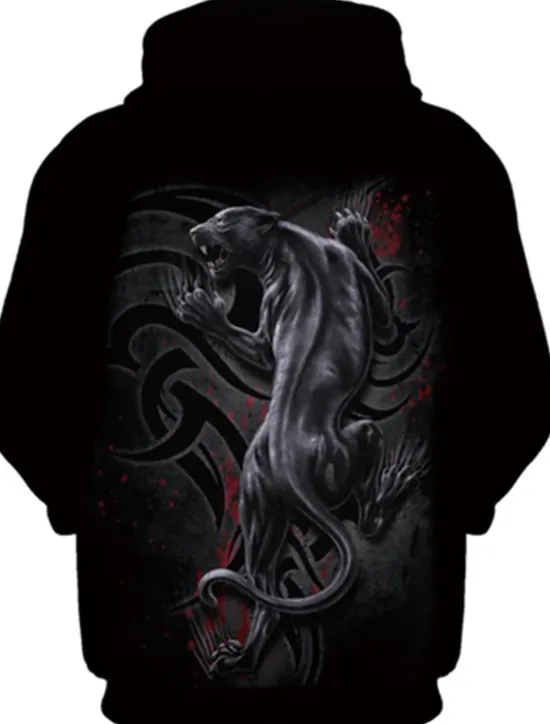 Discount OUKU Men's Cartoon Wolf 3D Hoodie Hoodies Sweatshirt Basic Casual Long Sleeve Hooded Black And White Black-White Summer Spring Designer