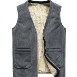 New OUKU Men's Cashmere Vest Fleece Jacket Winter Wool Vest Male Cotton Padded Vests Warm Waistcoats Outerwear Top Grey 2 L