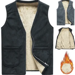 New OUKU Men's Cashmere Vest Fleece Jacket Winter Wool Vest Male Cotton Padded Vests Warm Waistcoats Outerwear Top Grey 2 L