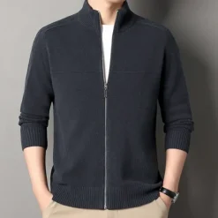 New OUKU Men's Cashmere Zip Sweater Knit Solid Color Turtleneck Christmas Knitwear School Christmas Clothing Apparel Fall Winter Black Brown S M L