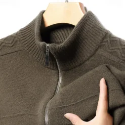 New OUKU Men's Cashmere Zip Sweater Knit Solid Color Turtleneck Christmas Knitwear School Christmas Clothing Apparel Fall Winter Black Brown S M L