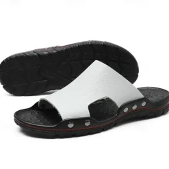 Hot OUKU Men's Casual Brown Slide Sandals with Crocodile Pattern and Durable Rubber Sole – Comfortable Outdoor Footwear for Summer, Beach and Daily Wear