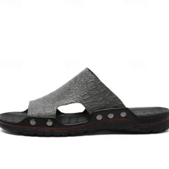 Hot OUKU Men's Casual Brown Slide Sandals with Crocodile Pattern and Durable Rubber Sole – Comfortable Outdoor Footwear for Summer, Beach and Daily Wear