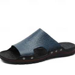 Hot OUKU Men's Casual Brown Slide Sandals with Crocodile Pattern and Durable Rubber Sole – Comfortable Outdoor Footwear for Summer, Beach and Daily Wear