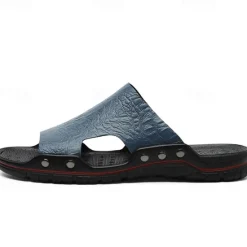 Hot OUKU Men's Casual Brown Slide Sandals with Crocodile Pattern and Durable Rubber Sole – Comfortable Outdoor Footwear for Summer, Beach and Daily Wear