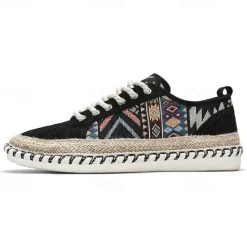 Sale OUKU Men's Casual Canvas Sneakers with Tribal Print and Jute Rope Sole – Comfortable Everyday Footwear