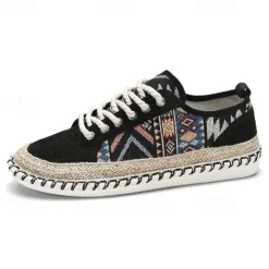 Sale OUKU Men's Casual Canvas Sneakers with Tribal Print and Jute Rope Sole – Comfortable Everyday Footwear