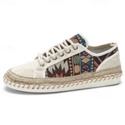 Sale OUKU Men's Casual Canvas Sneakers with Tribal Print and Jute Rope Sole – Comfortable Everyday Footwear