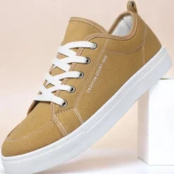 Online OUKU Men's Casual Canvas Sneakers – Lightweight Lace-Up Shoes with Durable Sole for Everyday Wear and Outdoor Activities