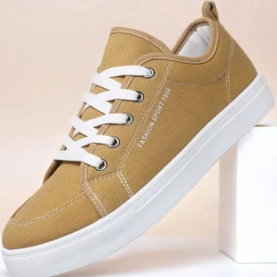 Online OUKU Men's Casual Canvas Sneakers – Lightweight Lace-Up Shoes with Durable Sole for Everyday Wear and Outdoor Activities