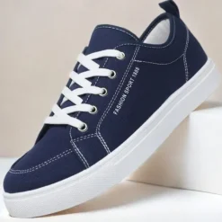 Online OUKU Men's Casual Canvas Sneakers – Lightweight Lace-Up Shoes with Durable Sole for Everyday Wear and Outdoor Activities