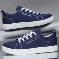 Online OUKU Men's Casual Canvas Sneakers – Lightweight Lace-Up Shoes with Durable Sole for Everyday Wear and Outdoor Activities