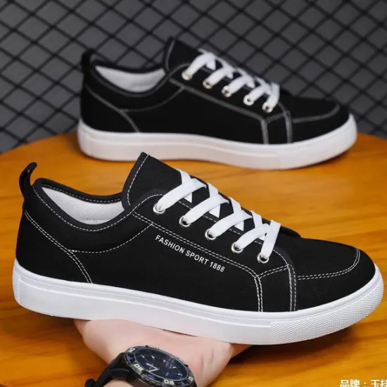 Online OUKU Men's Casual Canvas Sneakers – Lightweight Lace-Up Shoes with Durable Sole for Everyday Wear and Outdoor Activities