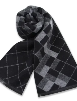 Clearance OUKU Men's Casual Daily Weekend Black Apricot Scarf Plaid