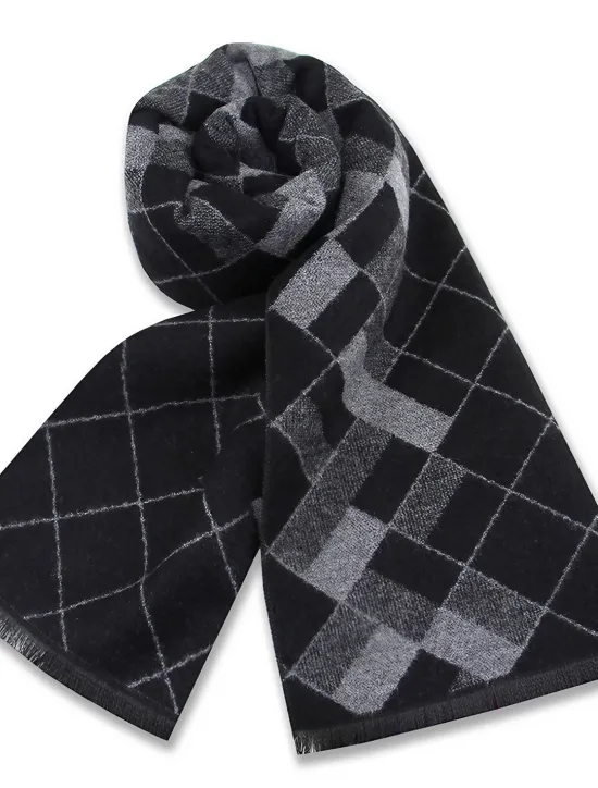 Clearance OUKU Men's Casual Daily Weekend Black Apricot Scarf Plaid