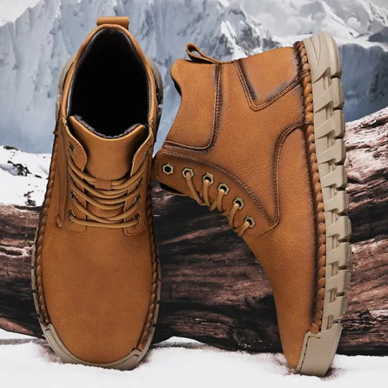 Sale OUKU Men's Casual Faux Leather Ankle Boots - Lightweight Brown Lace-Up with Durable Flexible Sole for Outdoor and Everyday Wear