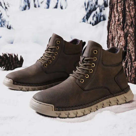 Sale OUKU Men's Casual Faux Leather Ankle Boots - Lightweight Brown Lace-Up with Durable Flexible Sole for Outdoor and Everyday Wear