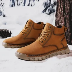 Sale OUKU Men's Casual Faux Leather Ankle Boots - Lightweight Brown Lace-Up with Durable Flexible Sole for Outdoor and Everyday Wear