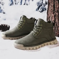 Sale OUKU Men's Casual Faux Leather Ankle Boots - Lightweight Brown Lace-Up with Durable Flexible Sole for Outdoor and Everyday Wear