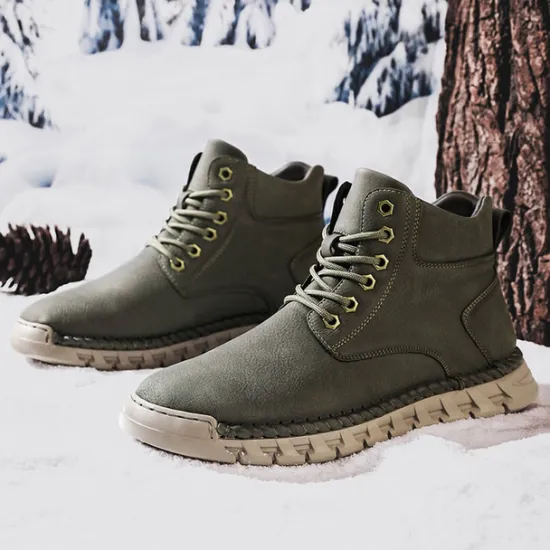 Sale OUKU Men's Casual Faux Leather Ankle Boots - Lightweight Brown Lace-Up with Durable Flexible Sole for Outdoor and Everyday Wear