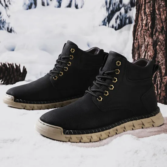Sale OUKU Men's Casual Faux Leather Ankle Boots - Lightweight Brown Lace-Up with Durable Flexible Sole for Outdoor and Everyday Wear