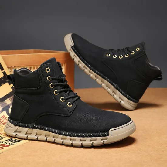 Sale OUKU Men's Casual Faux Leather Ankle Boots - Lightweight Brown Lace-Up with Durable Flexible Sole for Outdoor and Everyday Wear