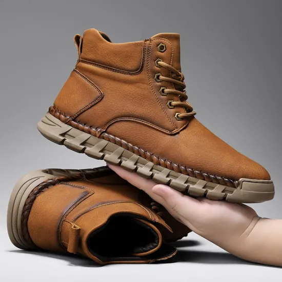 Sale OUKU Men's Casual Faux Leather Ankle Boots - Lightweight Brown Lace-Up with Durable Flexible Sole for Outdoor and Everyday Wear