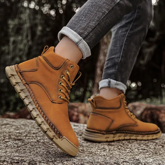 Sale OUKU Men's Casual Faux Leather Ankle Boots - Lightweight Brown Lace-Up with Durable Flexible Sole for Outdoor and Everyday Wear