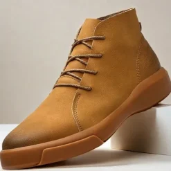 Online OUKU Men's Casual Faux Leather Ankle Boots with Lace-Up Design, Comfortable Non-Slip Sole, Perfect for Everyday Wear and Outdoor Activities