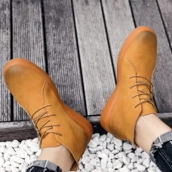 Online OUKU Men's Casual Faux Leather Ankle Boots with Lace-Up Design, Comfortable Non-Slip Sole, Perfect for Everyday Wear and Outdoor Activities
